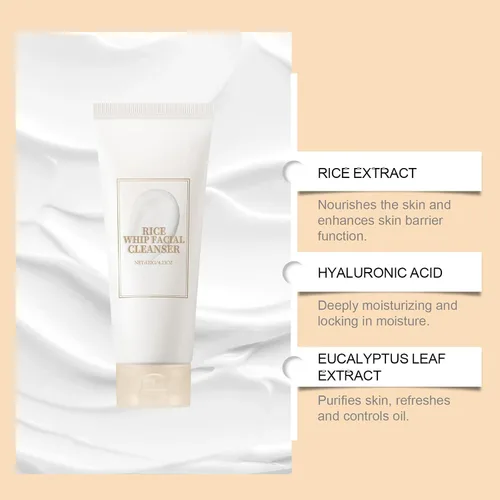 Vista 2 de Limpiador facial de arroz, limpiador espumoso suave, controla el aceite, hidrata e hidrata, nutre la piel, limpia los poros, fórmula suave adecuada