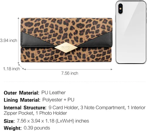 Vista 3 de Cartera de cuero suave para mujer, con tres pliegues y organizador de tarjetas