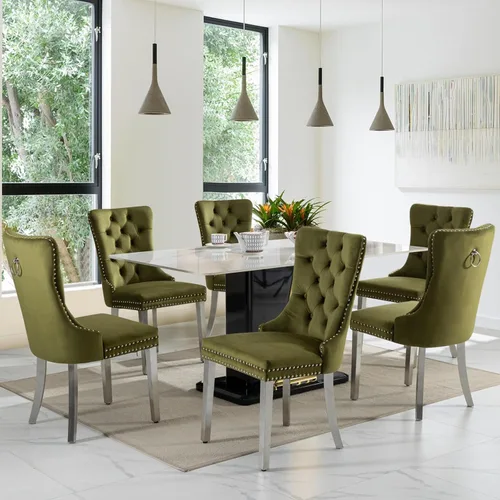 Vista 44 de SoarFlash Juego de 2 sillas de comedor de terciopelo, silla lateral de respaldo alto, silla lateral moderna tapizada de alta gama con botones Beige