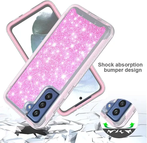 Vista 3 de Funda diseñada para Samsung Galaxy S21 FE con purpurina de cuerpo completo con protector de pantalla integrado, resistente de doble capa a prueba