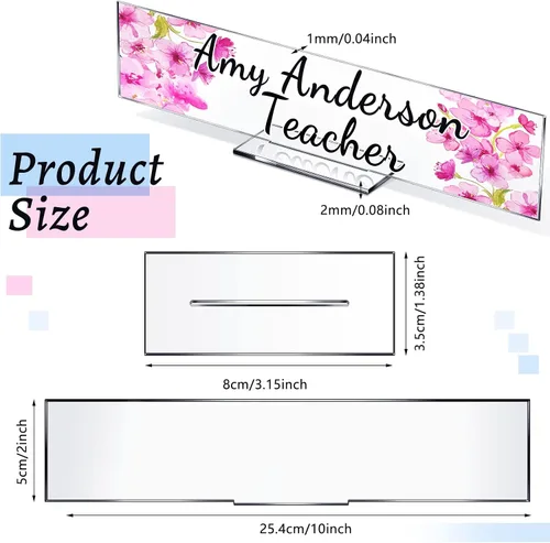 Vista 2 de Yookeer Paquete de 12 placas acrílicas personalizadas con nombre de escritorio, panel transparente, hoja acrílica rectangular en blanco