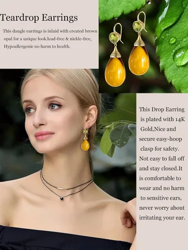 Vista 5 de Aretes de lágrima para mujer, aretes colgantes chapados en oro, aretes colgantes de gota de agua, elegantes aretes de ganchos, regalo de joyería
