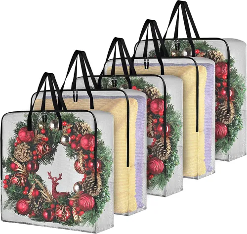 Vista 12 de Bolsa de almacenamiento de corona de Navidad de Handy Laundry - Material de lona duradero, cremallera, asas de transporte resistentes, protección