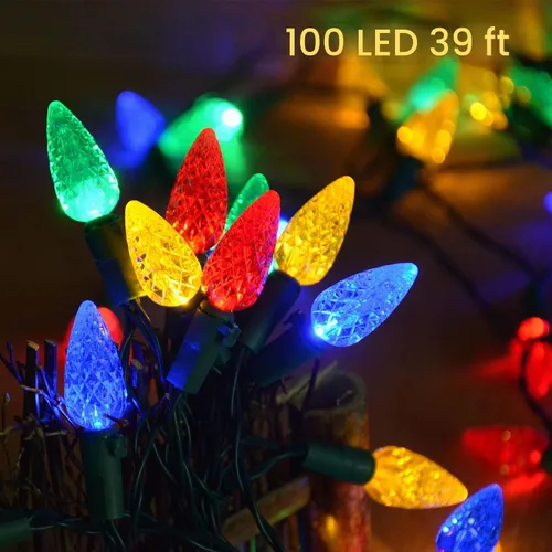 Vista 4 de HUGSVIK - Cadena de luces solares de Navidad de 39 pies, 100 LED, 8 modos, luces C6 de fresa, luces impermeables para exterior, para árbol