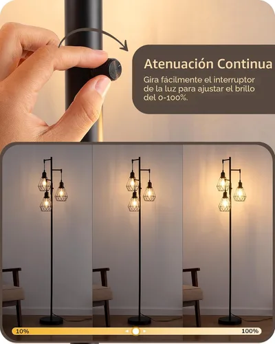 Vista 3 de EDISHINE Lámparas de Pie Estilo Granja de 70 Pulgadas para Sala de Estar, Lámparas Industriales Altas de Pie Regulables con 3 Bombillas LED Edison