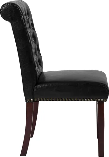 Vista 6 de BizChair Silla Parsons LeatherSoft negra con respaldo enrollado y ribete de uñas