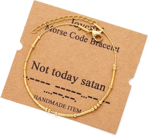 Vista 156 de JoycuFF Pulseras inspiradoras de código morse para mujeres, cuentas de plata, joyería con mantra de motivación, regalos para ella