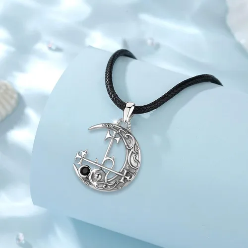 Vista 2 de Vito 925 Sterling Silver Wiccan Triple Moon GoddessLilithSigil of LilithMushroomEarth MotherChaos Star Necklace for Women Men, Hecate Witch Magic