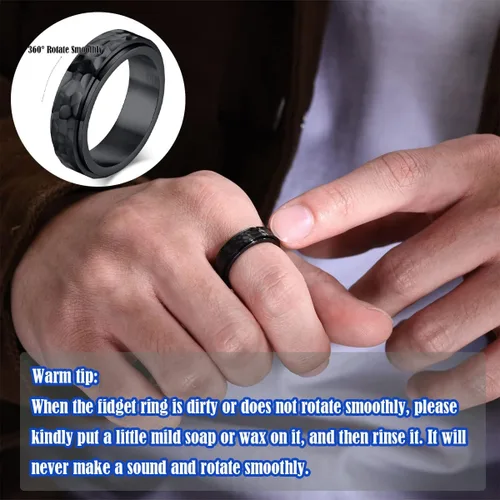 Vista 5 de Nanafast Anillos de ansiedad de acero de titanio de 0.236 in0.315 in para mujeres y hombres, anillos martillados de moda, anillos geniales