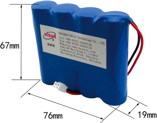 Vista 2 de VIDAR - Batería recargable de iones de litio de 7.4 V 5200 mAh de alta capacidad con enchufe JST PH2.54/2P (personalizable) para electrónica