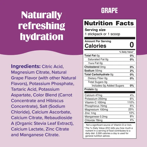 Vista 3 de Ultima replenisher Electrolyte polvo Nueva Fórmula, 1, 1 Zero Sugar Grape Hydration Powder with 6 Electrolytes & Minerals - Sugar Free