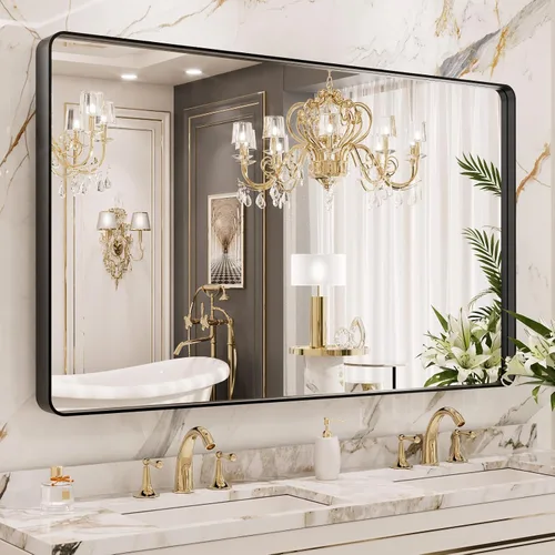 Vista 44 de LOAAO 20x16 Pulgadas Espejo de Baño con Marco de Metal Negro para Pared, Espejo de Tocador de Baño de Estilo Granja, Espejo Grande Rectangular