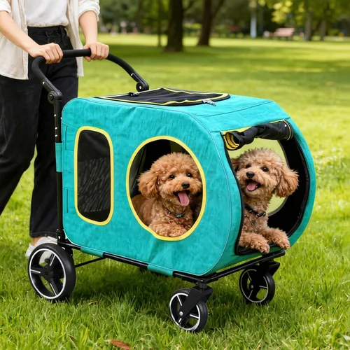 Vista 14 de Cochecito para perros grandes, cochecito extra grande para mascotas para perros medianos, carrito para perros, diseño plegable, asa ajustable