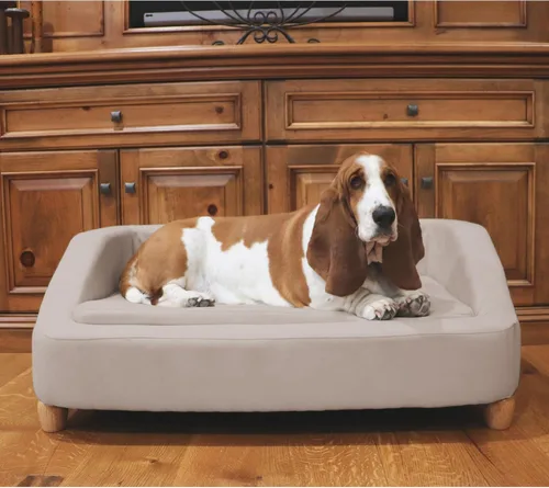 Vista 8 de Critter Sitters Sofá para Perros Rectangular de Microfibra Tostado de 36 Pulgadas para Perros de Tamaño Mediano, Cama Sofá Elevada Moderna