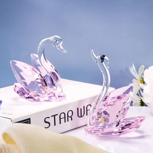 Vista 7 de YWHL Regalos de Cisne de Cristal del 15º Aniversario para Pareja, 15 Años de Aniversario de Boda para Ella Él, Figura de Cisne con Diamante Rosa