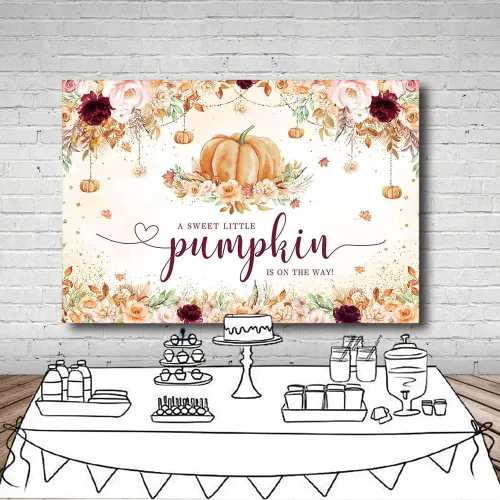 Vista 4 de MEHOFOND Telón de fondo de baby shower de calabaza pequeña de 7 x 5 pies para niñas, estilo bohemio, otoño, floral, recién nacido, decoración