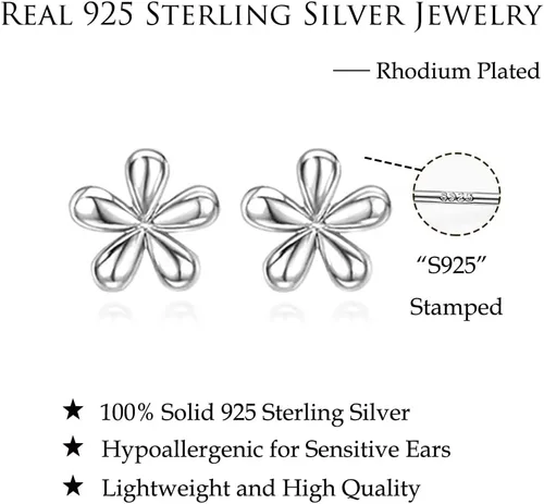 Vista 6 de Reffeer Solid 925 Sterling Silver Daisy Stud Earrings Flower for Women Teens Tiny Flower Stud Earrings Spring