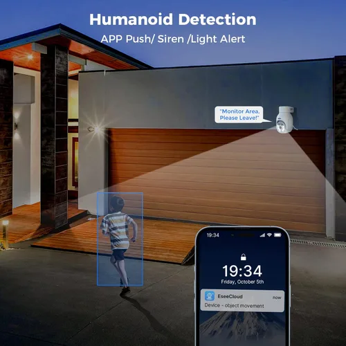 Vista 4 de Hiseeu - Cámara de seguridad inalámbrica para exteriores, 3MP, visión nocturna a color, WiFi, vigilancia de video para el hogar, giro y inclinación