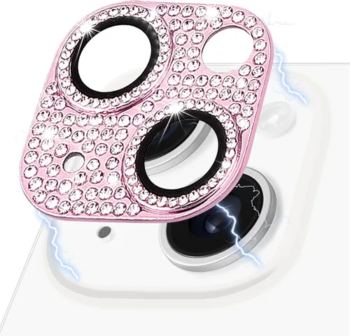 Vista 14 de Protector de lente de cámara para iPhone 13 & iPhone 13 Mini, brillante con diamantes de imitación 3D con purpurina, cubierta de cámara de vidrio