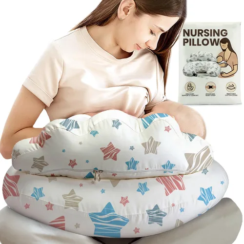 Vista 19 de Almohada de Lactancia PILLANI para Amamantar, Almohada de Pecho con Barrera de Seguridad para Mayor Comodidad, Registro de Bebé, Funda de Algodón