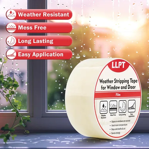 Vista 2 de LLPT Cinta Transparente para Sellado contra la Intemperie de 4" x 108 Pies para Ventana y Puerta Cinta Resistente a la Intemperie de Ultra Alto