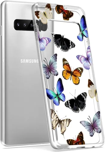 Vista 4 de Funda para Galaxy S10 Plus, para Samsung S10+ Funda de silicona TPU absorbente de golpes con mariposa transparente para Samsung Galaxy S10 Plus