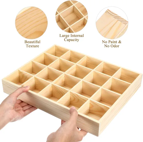 Vista 3 de Artibetter 1 caja de almacenamiento de madera con 20 compartimentos, estable, práctica, para ropa interior, organizador de calcetines, contenedor