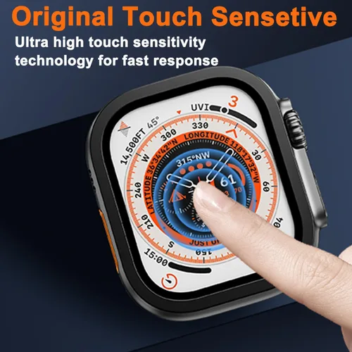 Vista 4 de COJOC Protector de pantalla para Apple Watch Ultra 2 / Ultra de 1.73 pulgadas, vidrio templado HD + marco de aleación de titanio