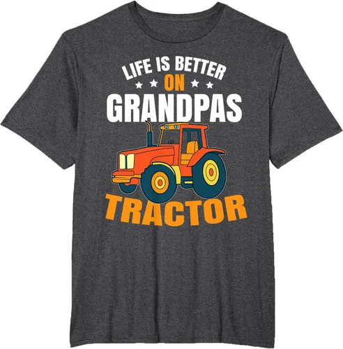 Vista 60 de Life Is Better On Grandpas Tractor Kids Farm Tractor Boy Camiseta, Negro