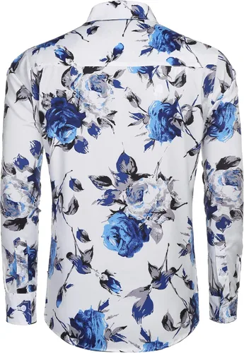 Vista 5 de Coofandy Camisa de vestir con ajuste muscular, para hombre, sin arrugas, manga larga, con botones