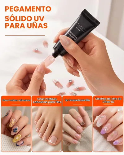 Vista 2 de Makartt Pegamento en gel sólido para uñas: pegamento para uñas súper fuerte para uñas postizas y acrílicas, diseño de arte en uñas de gel 3D