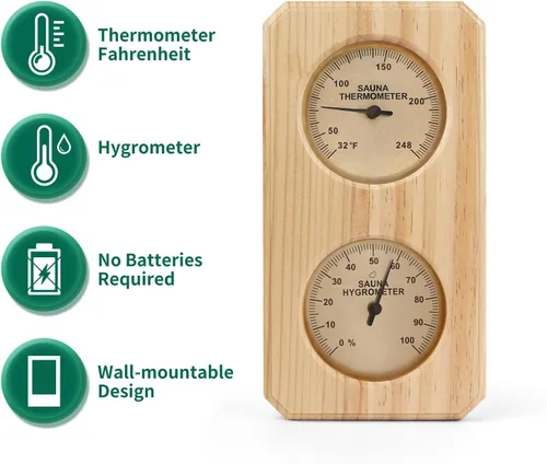 Vista 2 de Plus tard Termómetro e higrómetro de sauna Medidor vertical 2 en 1 Medición de humedad de temperatura interior para sala de sauna