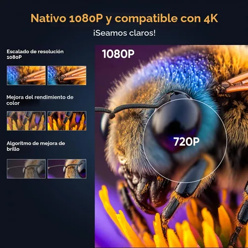 Vista 4 de [Aplicaciones integradas] Mini proyector inteligente de corto alcance 4K con WiFi 6 y Bluetooth, proyector de película para exteriores Keystone
