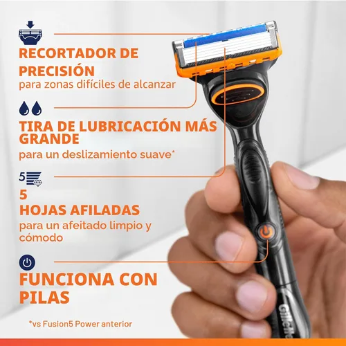 Vista 2 de Gillette Fusion5 Power Razor para hombres, 1 mango de maquinilla de afeitar Gillette Power + 1 repuesto de cuchilla