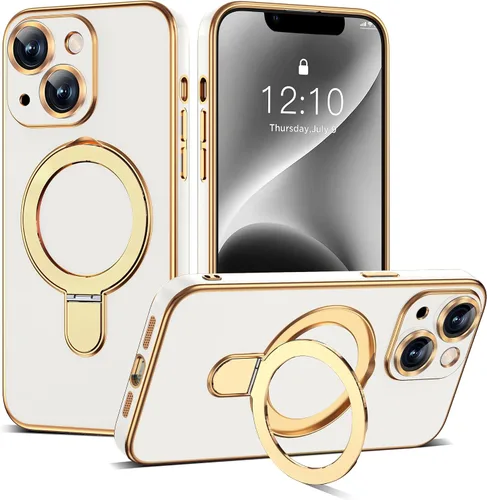 Vista 160 de Funda compatible con iPhone 12 con soporte de anillo magnético invisible [compatible con Mag-Safe] [Protector completo de lente de cámara] Funda