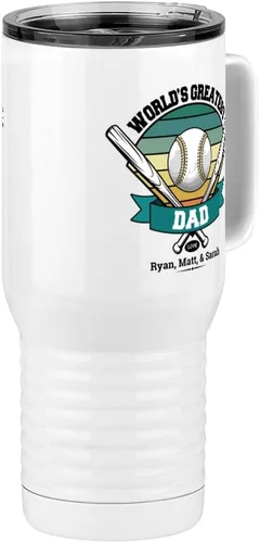 Vista 5 de Regalo personalizado para papá, taza de café de viaje con asa y tapa deslizante, color camello polar blanco de 20 onzas, acero inoxidable, aislado