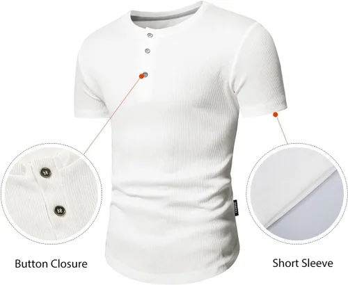 Vista 3 de JMIERR Camisas Henley para hombre con cuello redondo y botones