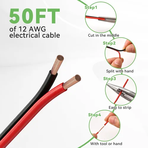 Vista 3 de Askcable Cable de alambre de 12 calibre, cable de alambre eléctrico de 12 AWG, 2 conductores de alambre rojo y negro, cable de extensión flexible