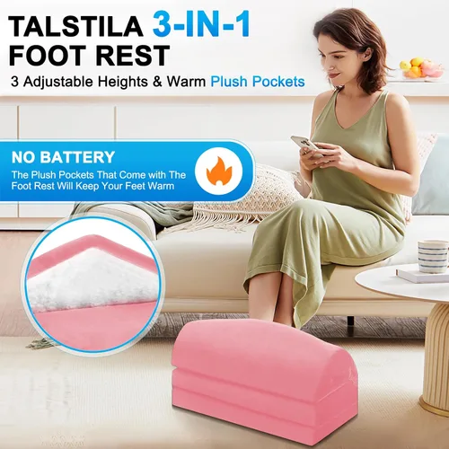 Vista 2 de TALSTILA Reposapiés para debajo del escritorio en el trabajo, reposapiés ergonómico de 3 alturas ajustables, reposapiés con bolsillo cálido