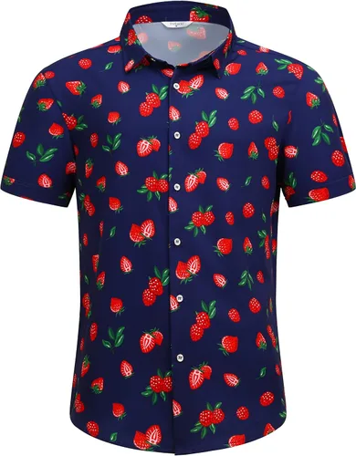 Vista 2 de SheLucki - Camisa hawaiana para hombre, unisex, de manga corta, con botones, para la playa y el verano, ropa casual estampada con sombra de palmas