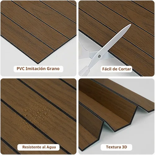 Vista 4 de WADILE Paneles de pared de listones de madera para despegar y pegar, de 12"x12" (30×30cm), decorativo, PVC, insonorizado, autoadhesivo, para sala