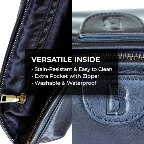 Vista 5 de Blackwood For Men Signature Dopp - Bolsa de viaje portátil hecha de piel auténtica de alta calidad, duradera, impermeable, totalmente lavable