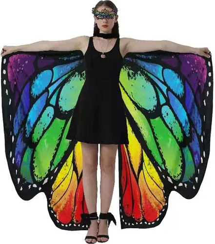 Vista 3 de GRAJTCIN Chal de alas de mariposa impresas de doble cara, accesorio de fiesta de disfraces de hadas de Halloween