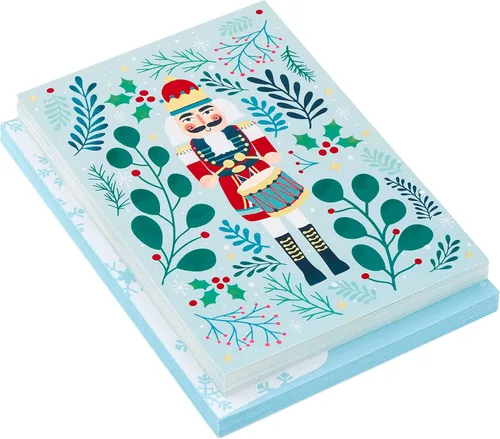 Vista 3 de Hallmark Tarjetas de Navidad en caja, cascanueces verdes (16 tarjetas y 17 sobres)