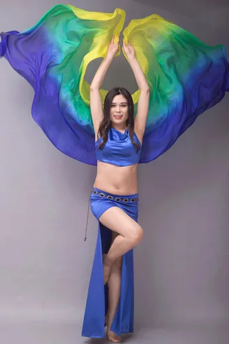 Vista 5 de Nimiman Mujeres 100% Seda Real Vientre Danza Velos Bailando Mano Bufandas Color Gradual Tamaño Adulto