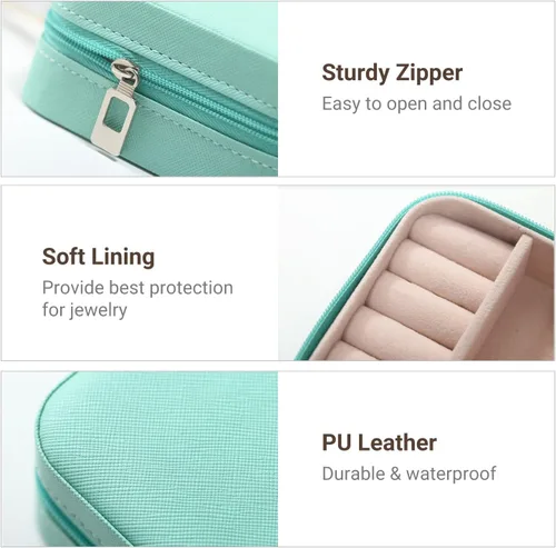 Vista 2 de Casegrace - Mini joyero portátil de viaje de cuero para joyas, organizador de anillos, caja de regalo para niñas y mujeres
