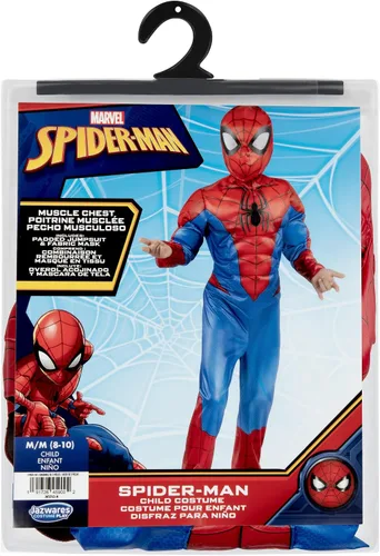 Vista 2 de Marvel Spider-Man - Disfraz oficial de Halloween para jóvenes, overol acolchado de alta calidad con máscara de tela