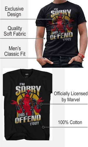 Vista 3 de Marvel Deadpool Sorry Did I Offend Graphic Camiseta para adultos