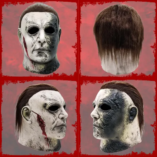 Vista 4 de Máscara de Michael Myers para adultos, máscara aterradora de Halloween, cara de terror para Halloween, mascarada, cosplay, fiesta, disfraz de miedo