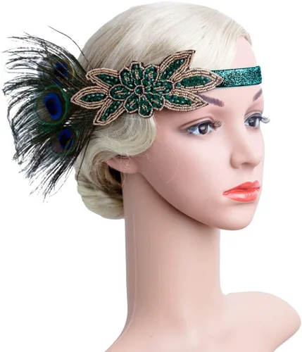 Vista 2 de Cizoe (111o) - Juego de accesorios de estilo Gatsby de la década de 1920, para mujer, diadema de estilo flapper, tocado, collar, guantes
